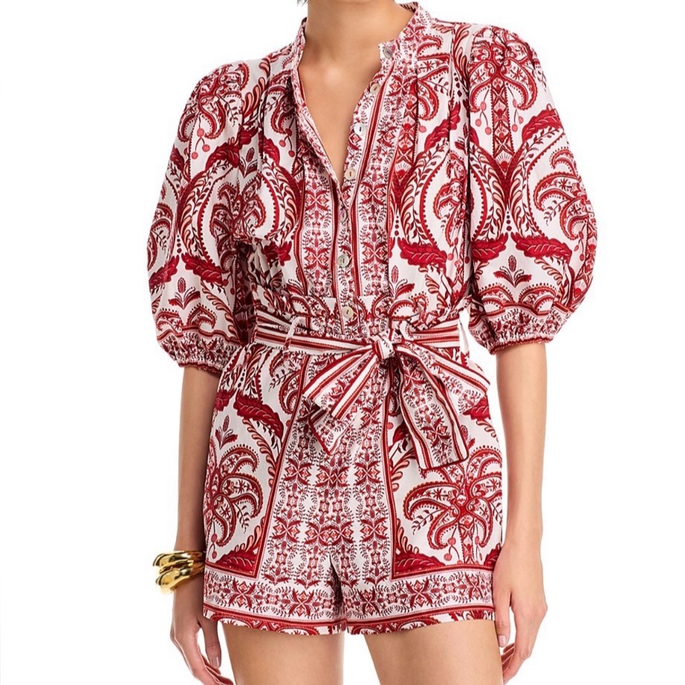 FARM Rio Red & White Printed Jumpsuit Romper Size M